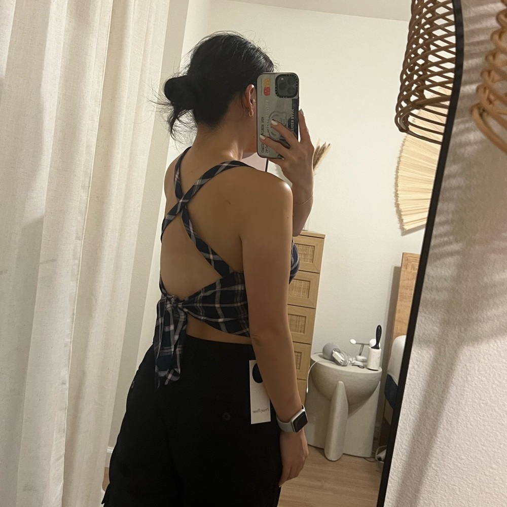 Revolve Privacy Please Checkered cross back Crop Top - size S (NWT)
